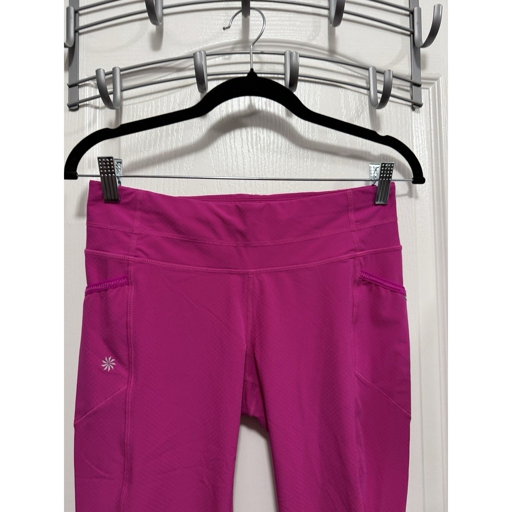 Athleta Leggings Womens S Hot Pink Dobby Be Free Knicker Capri Workout Pockets - Picture 3 of 16